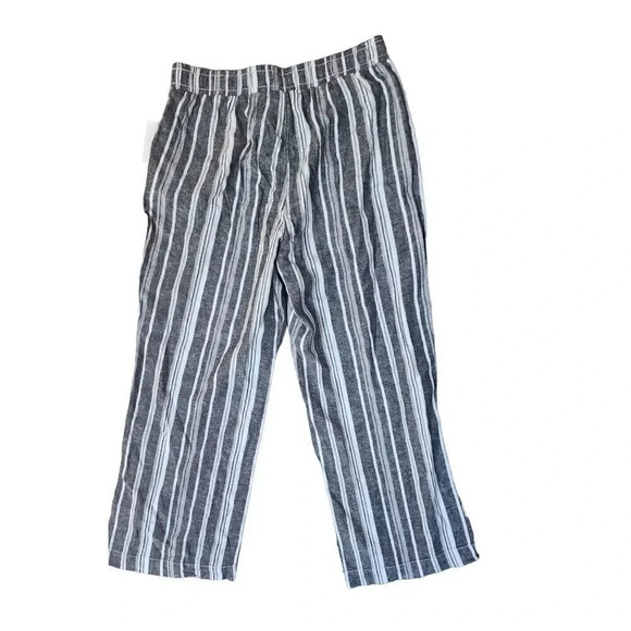 NWT Briggs Pants Women's Size XL Gray White Striped Wide Leg Pull On Linen Blend - Picture 4 of 11